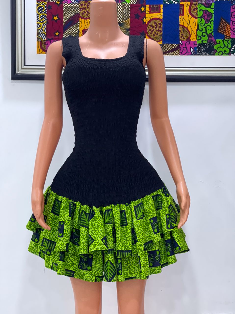 Fuzee black smoked gown with ankara gather